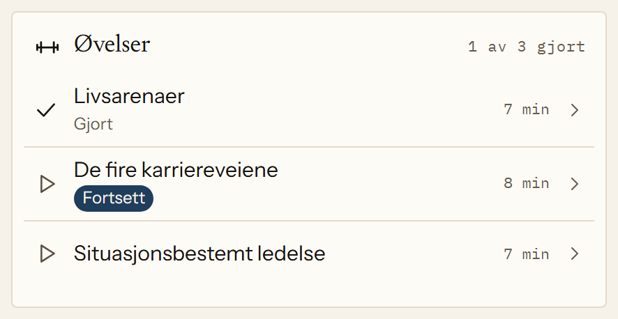 Øvelsene til et tema i appen: tre korte filmer med Jan Petrus, på sju til åtte minutter. Den første er gjort, den andre er påbegynt.